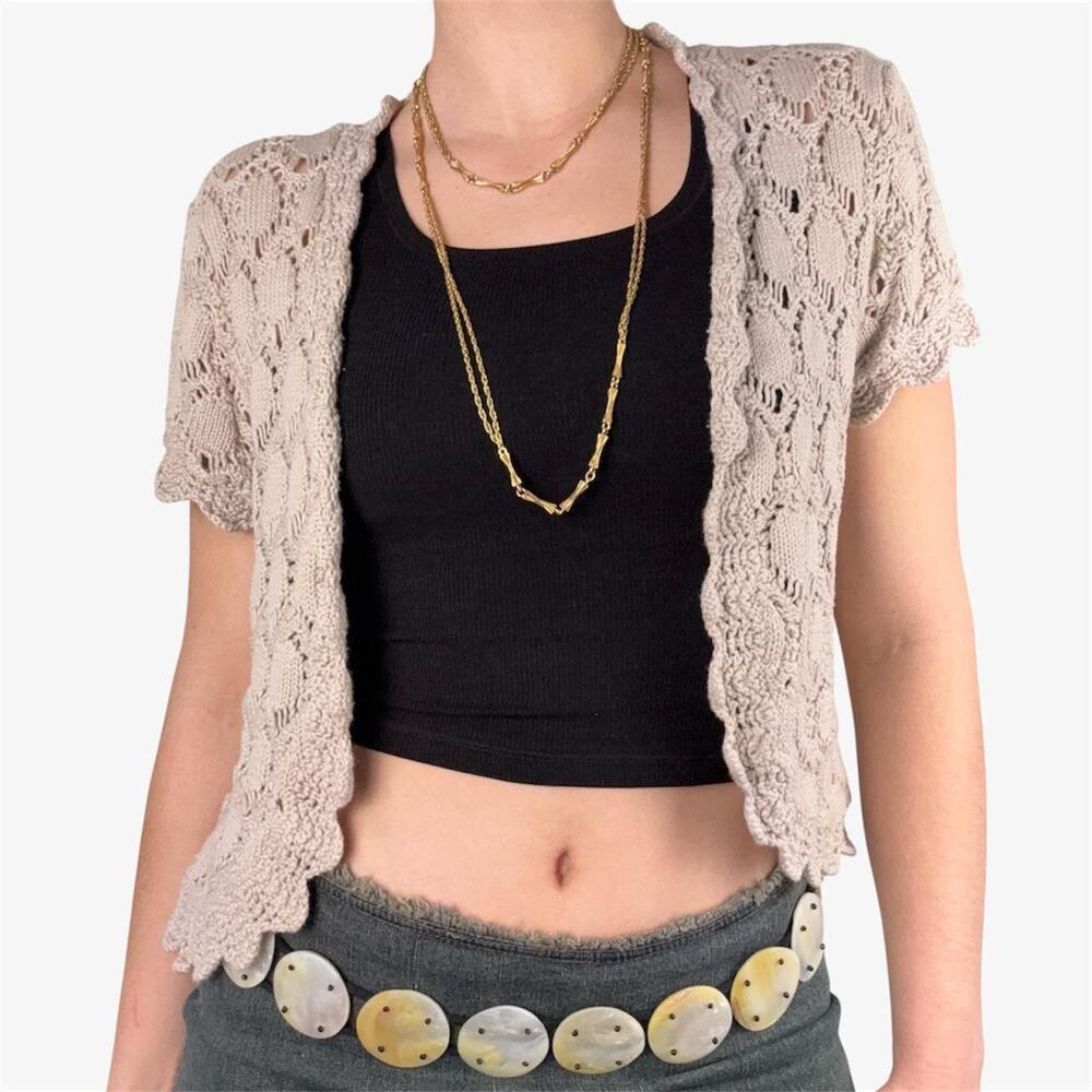 Style & Co ceam tan crochet cardigan bolero short sleeve
